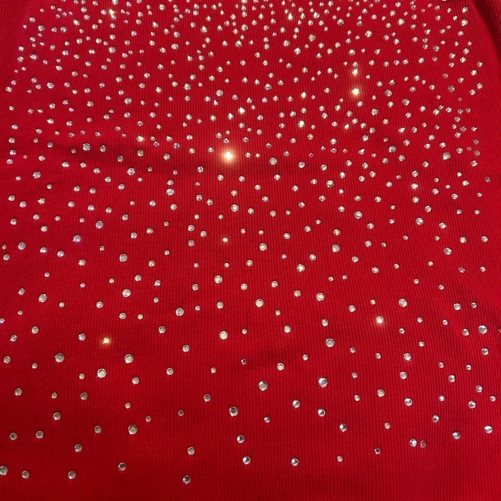 Red Sleeveless Women’s Top with Rhinestone Accents - Picture 2 of 5